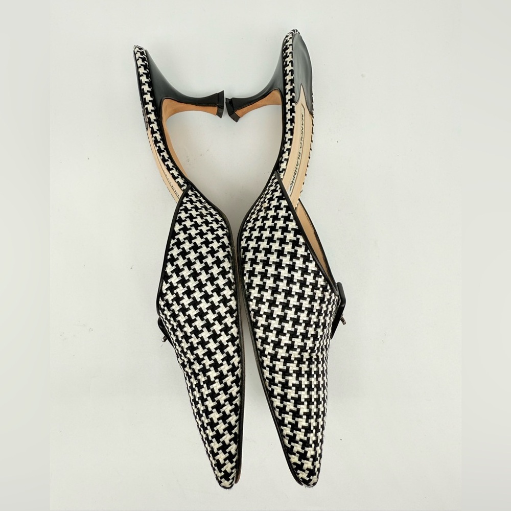 Manolo Blahnik Vintage Black White Houndstooth leather trim buckle mules EU 40 - Picture 4 of 8